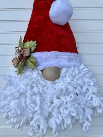 Handmade Santa Wall Hanger, Red White Yarn Santa Decor, Christmas Gnome Santa Door Hanger, Festive Holiday Wall Decor