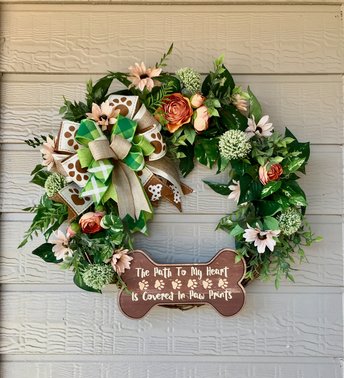 Dog Wreath for Front Door, Dog Paw Print Floral Door Wreath, Dog Lover Door Wreath, Dog mom gift, Everyday Animal Pet Lover's Wreath