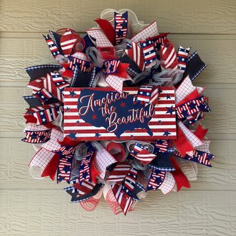 Patriotic Front Door Wreath, 4th of July Wreath, Patriotic Home Decor Stars and Stripes, Fourth of July America Memorial Day Porch Wreath