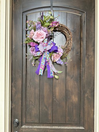 Spring Floral Grapevine Wreath Front Door, Pastel Flower Wreath, Lavender Peony Hydrangea Lilac door wreath with large bow, Pink Rose Wreath