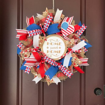 4th of July Wreath for Front door, Patriotic Wreaths, Thin Wreaths Fourth of July, Simple Memorial Day Wreath, Americana Door Wreath