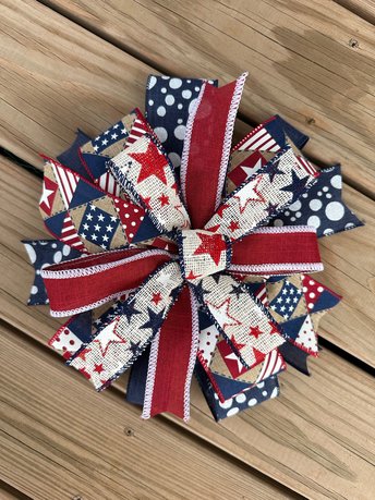 Patriotic Bow for Wreath, 4th of July Lantern Bow, Fourth of July Home Decor, Memorial Day, Rustic Bow Lantern Topper, Handmade Bow