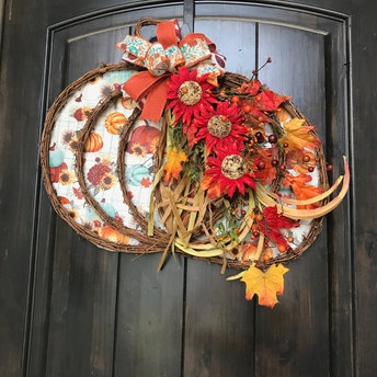 Fall Pumpkin Grapevine Door Wreath, Country Teal Fall Door Decor, Large Autumn Floral Sunflower Door Hanger for Screen or Storm Door
