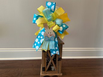 Large Easter Bow, Spring Lantern Bow, Yellow Blue Wreath Bow, Easter Bunny Lantern Topper, Large Colorful Polka Dot Spring Bow Decor