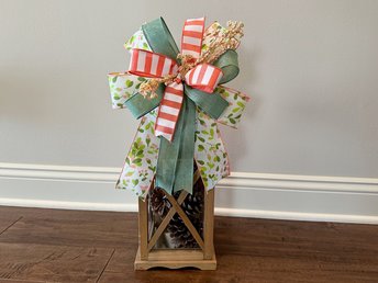Large Spring Bow, Spring Lantern Bow, Coral Peach Green Wreath Bow, Handmade Lantern Topper Bow, Large Garden Theme Bow Decoration