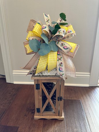Large Spring Bow, Spring Lantern Bow, Rustic Yellow Wreath Bow, Handmade Lantern Topper Bow, Large Nature Theme Bow Decor, Bow with Bees