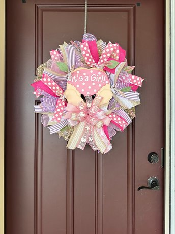 Baby Shower Decor, Pink Baby Girl Front Door Wreath, Adorable Baby Shower Decoration, It's a Girl Pink Wreath, New Baby Announcement Decor