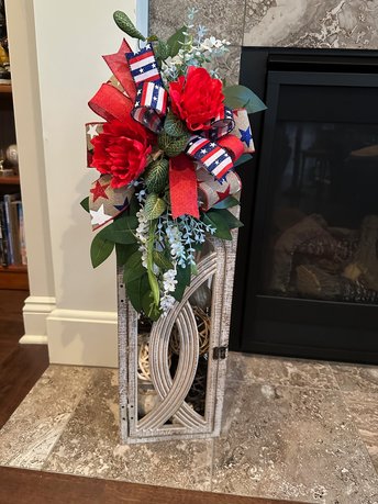 Patriotic Lantern Bow Swag, 4th of July Home Decor, Red Floral Porch Lantern Topper, Memorial Day Decor, Handmade Red White Blue Decoration