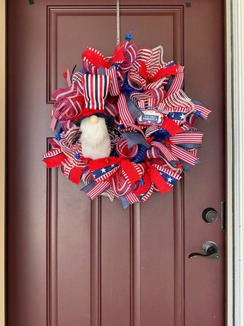 4th of July Patriotic Front Door Wreath, Fourth of July Front Porch Handmade Wreath Colorful, Uncle Sam Gnome Red White Blue Door Decor Fun