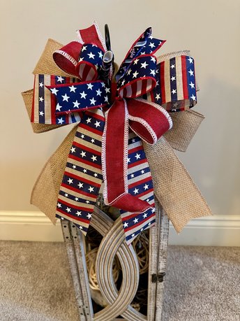 Patriotic Lantern Bow, Rustic 4th of July Lantern Topper, Fourth of July Decor, Memorial Day Wreath Bow, Large Handmade Red White Blue Bow