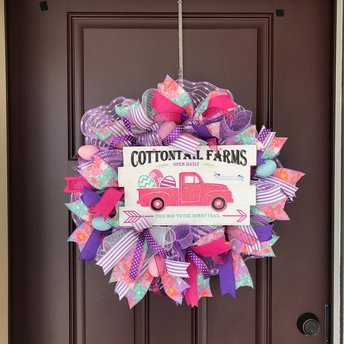 Pastel Easter Wreath Front Door, Colorful Pink Truck Wreath, Thin Purple Pink Fun Easter Door Wreath, Simple Pancake Screen Storm Door Decor